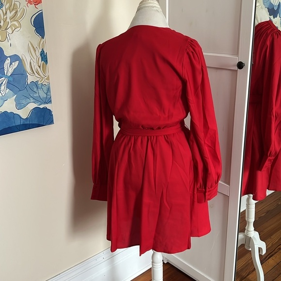 Express Red Surplus Neckline Long Sleeve Elastic Waist Dress - NWT - Size S - Picture 7 of 11